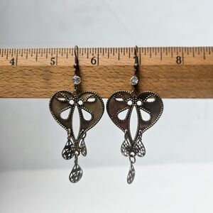 Gothic Style Heart & Bow Dangle Earrings